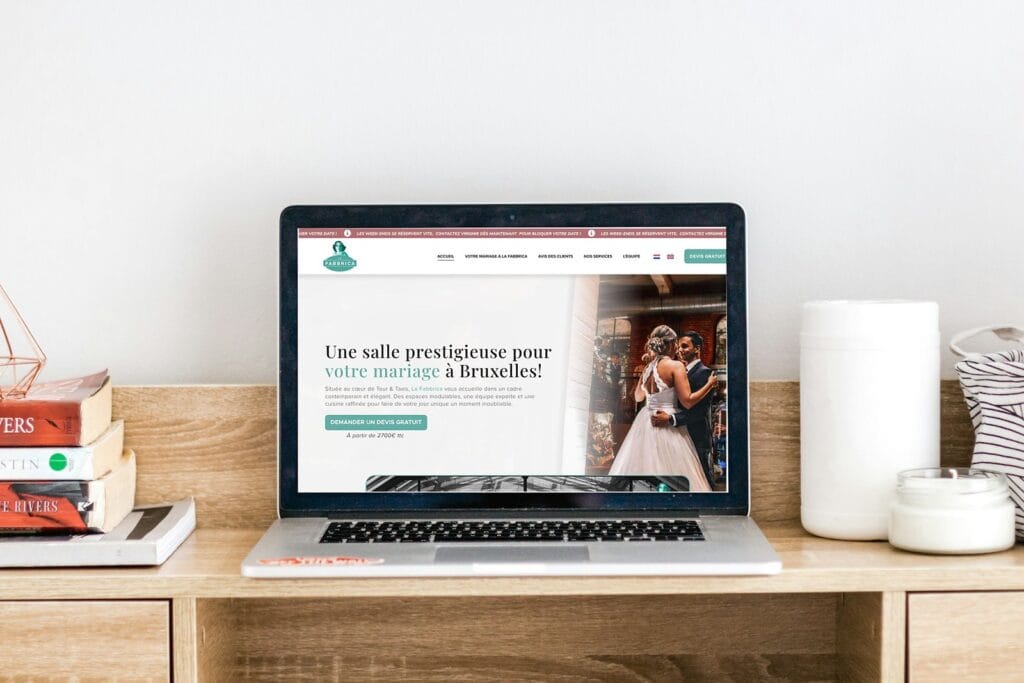 Page d’atterrissage mariage de La Fabbrica à Bruxelles, affichée sur un ordinateur portable